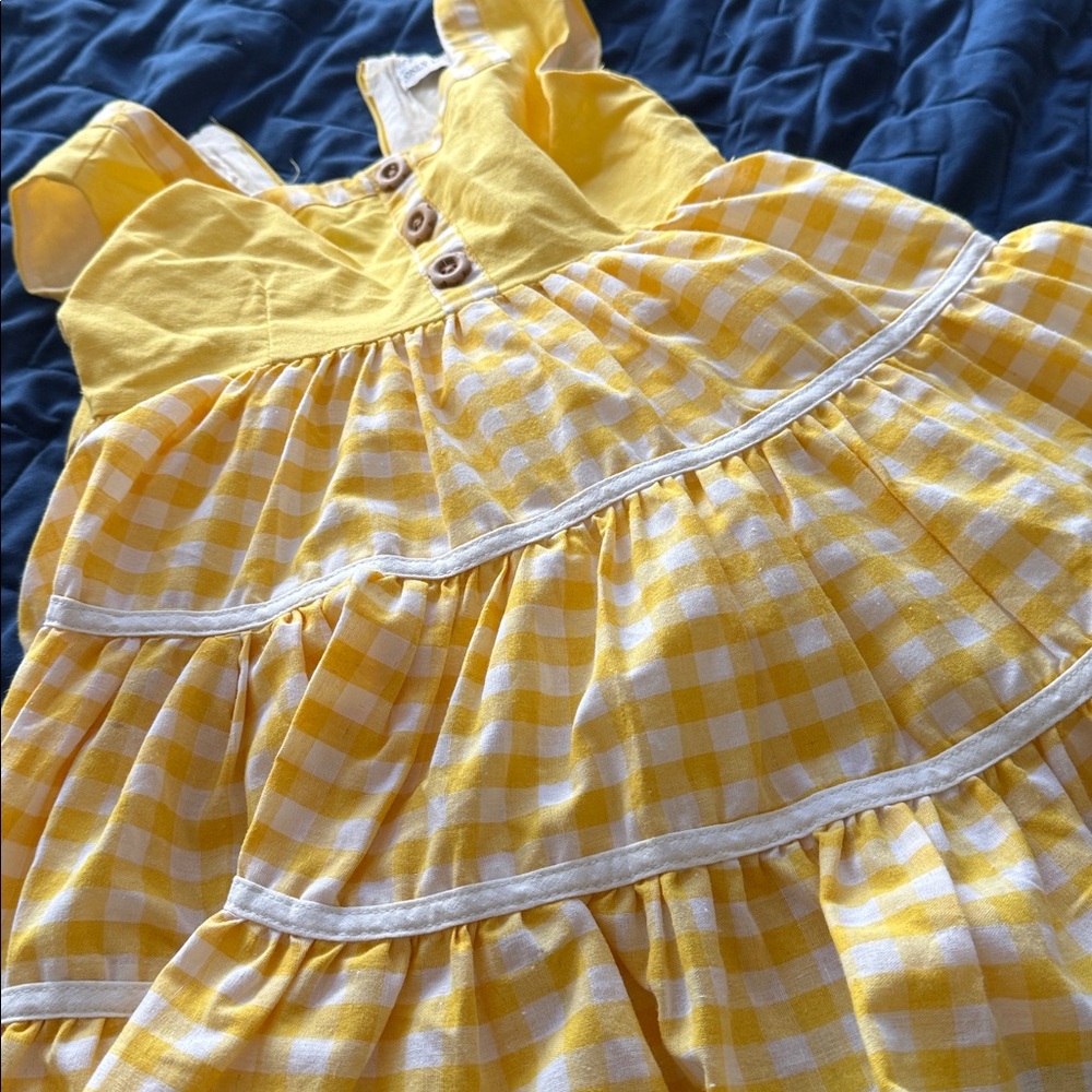 Charming Yellow Checkered Kids Dress - Picture 3 of 3